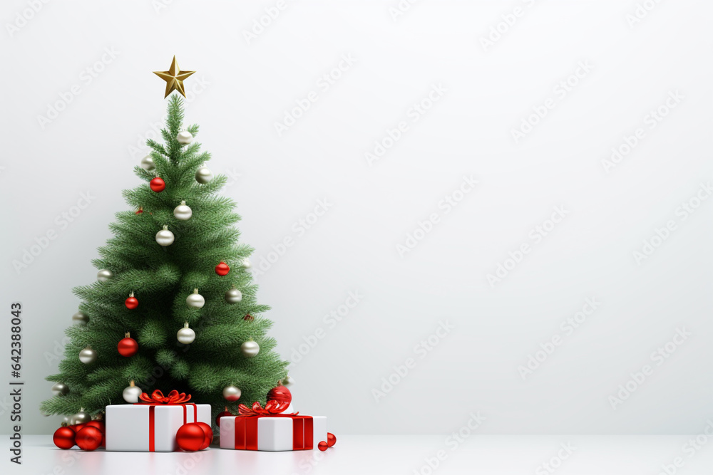 Poster christmas gift box with white background top view generative ai technology.