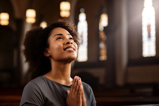 African American woman praying in church 2