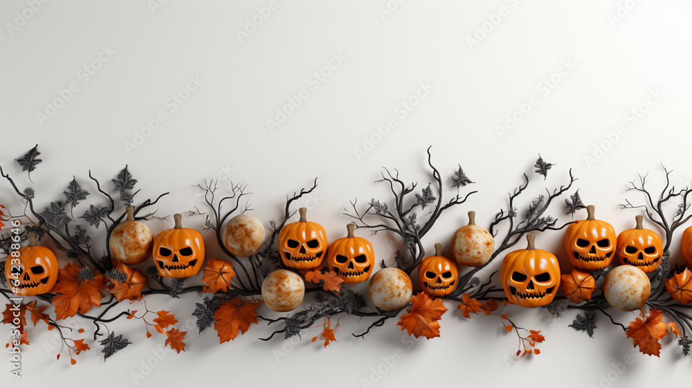 Poster halloween spooky with white background top view sale banner generative ai technology.