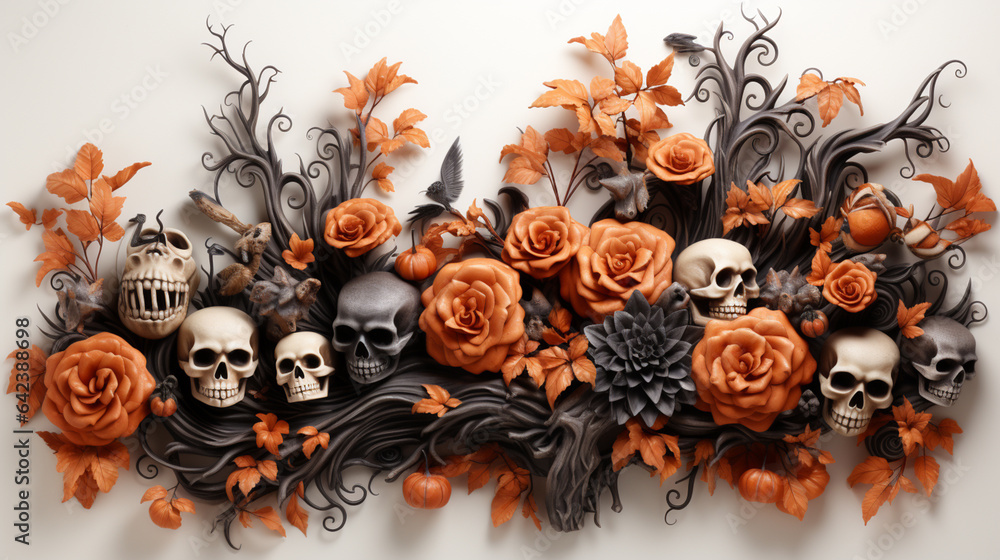 Aufkleber halloween spooky with white background top view sale banner generative ai technology.