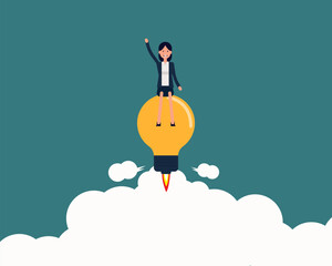 Business growth and development. Ride light bulb concept. Vector illustration in cartoon style
