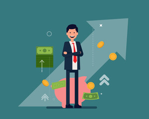 Saving and planning. Financial and accounting concept. Vector illustration in cartoon style