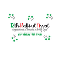 Happy Eid Milad Un Nabi. celebrating 12 rabi ul awwal. Birth of Hazrat Muhammad Mustafa SAW vector isolated in white background. 