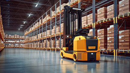 Warehouse with a designated forklift storage area.