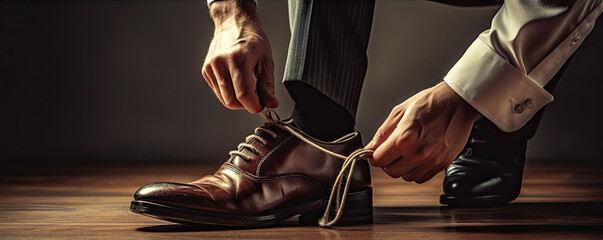Bussiness man tying shoe laces