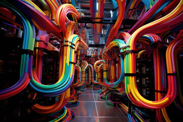 Fototapeta na wymiar TPU Processor Farm with Colorful Cooling Tubes