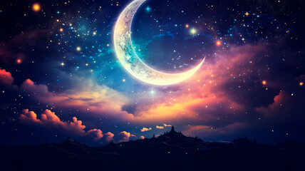 night sky with moon and stars, elements for this image furnished by na