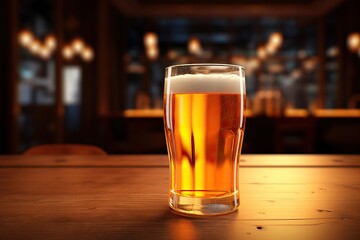 Glass of Light Beer on Bar - Blurred Background