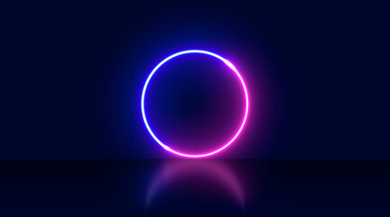 Abstract background of glowing neon lights in circle shaped lines