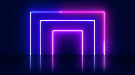 Abstract background with neon lights of various colors on stage