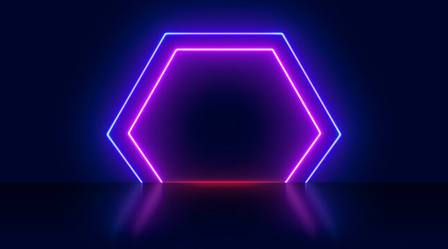 Abstract background of glowing neon lights in circle shaped lines