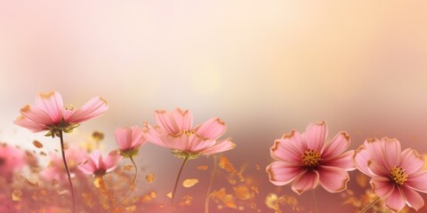 Beautiful abstract gold and pink misty morning photo floral design background banner. beautiful Generative AI AIG32