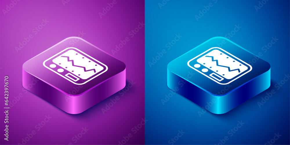 Poster isometric electrical measuring instrument icon isolated on blue and purple background. analog device
