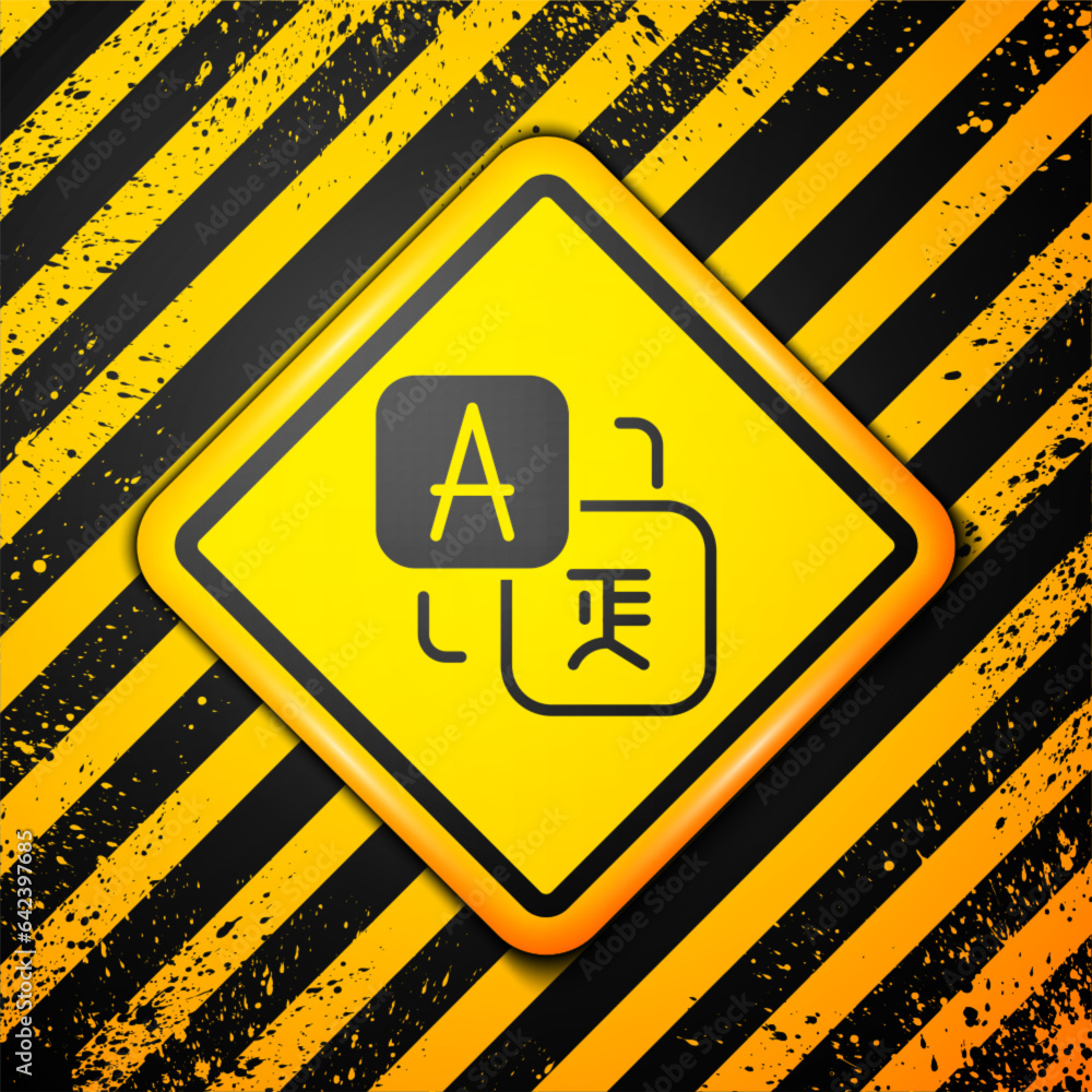 Poster black translator icon isolated on yellow background. foreign language conversation icons in chat spe