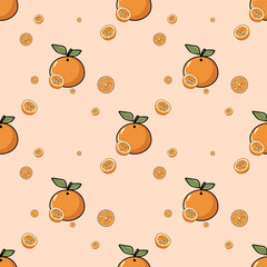 Seamless pattern of oranges and leaves. Fruit pattern. Orange background vector design
