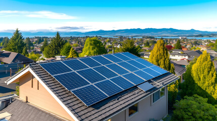 solar panels installation on the rooftop home - obrazy, fototapety, plakaty