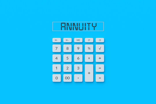 Inscription annuity on calculator. The concept of regular payments. Calculation of monthly pensions. Life annuities. 3d render