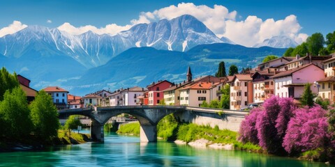 Breathtaking Scenery of Beautiful Belluno town in Northern Italy Surrounded by Majestic Dolomite Mountains - Perfect for your next Holiday