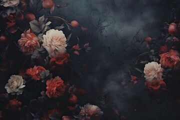 Moody Flowers: Mysterious Victorian Romance with Floral Blossom Background - obrazy, fototapety, plakaty