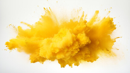 Yellow dust explosion on white background