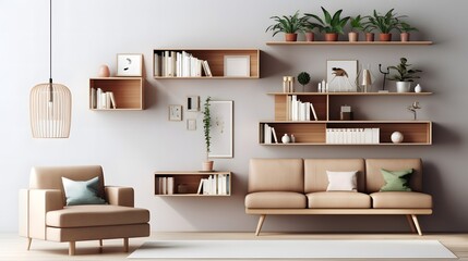 Virtual background with wooden bookshelf