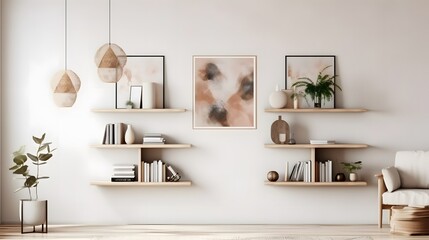 Virtual background with wooden bookshelf