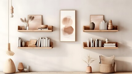 Obraz na płótnie Canvas Virtual background with wooden bookshelf