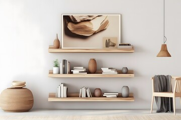 Virtual background with wooden bookshelf