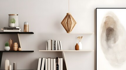 Virtual background with wooden bookshelf