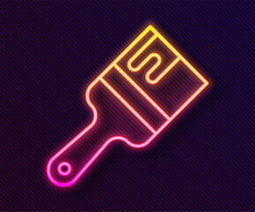 Glowing neon line Paint brush icon isolated on black background. Vector