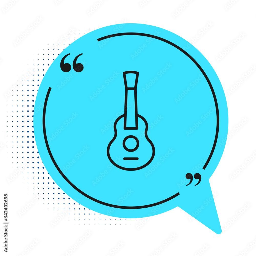 Wall mural Black line Guitar icon isolated on white background. Acoustic guitar. String musical instrument. Blue speech bubble symbol. Vector