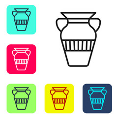 Black line Egyptian vase icon isolated on white background. Symbol of ancient Egypt. Set icons in color square buttons. Vector