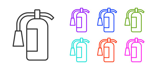 Fototapeta premium Black line Fire extinguisher icon isolated on white background. Set icons colorful. Vector
