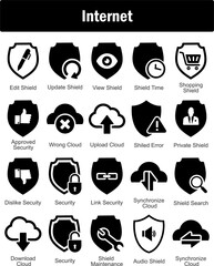 A set of 20 Internet icons as edit shield, update shield, view shield