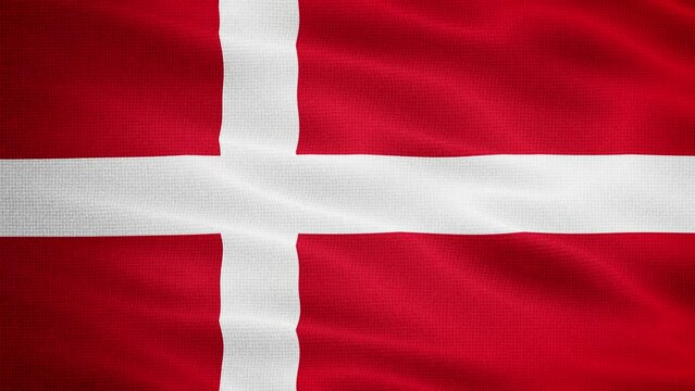 Natural Waving Fabric Texture Of Denmark National Flag Graphic Background, Seamless Loop