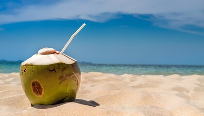 Sipping a Coconut Cocktail on a Sunny Beach 