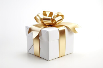 Obraz premium New Year's gift decorated with a bow on neutral background