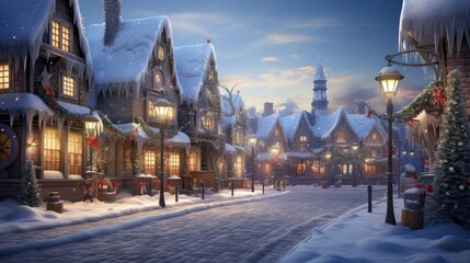 A magical christmas village, illustration