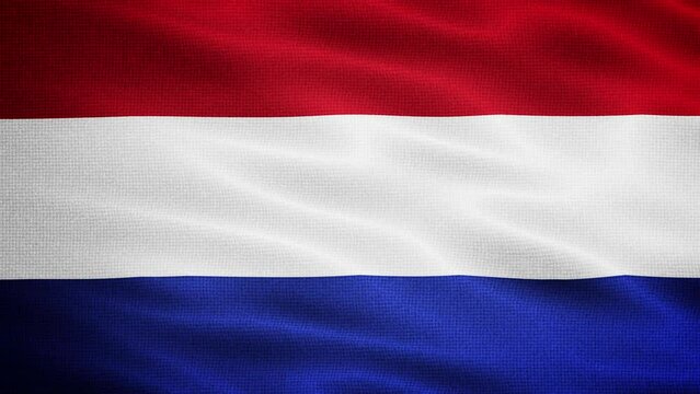 Natural Waving Fabric Texture Of Netherlands National Flag Graphic Background, Seamless Loop