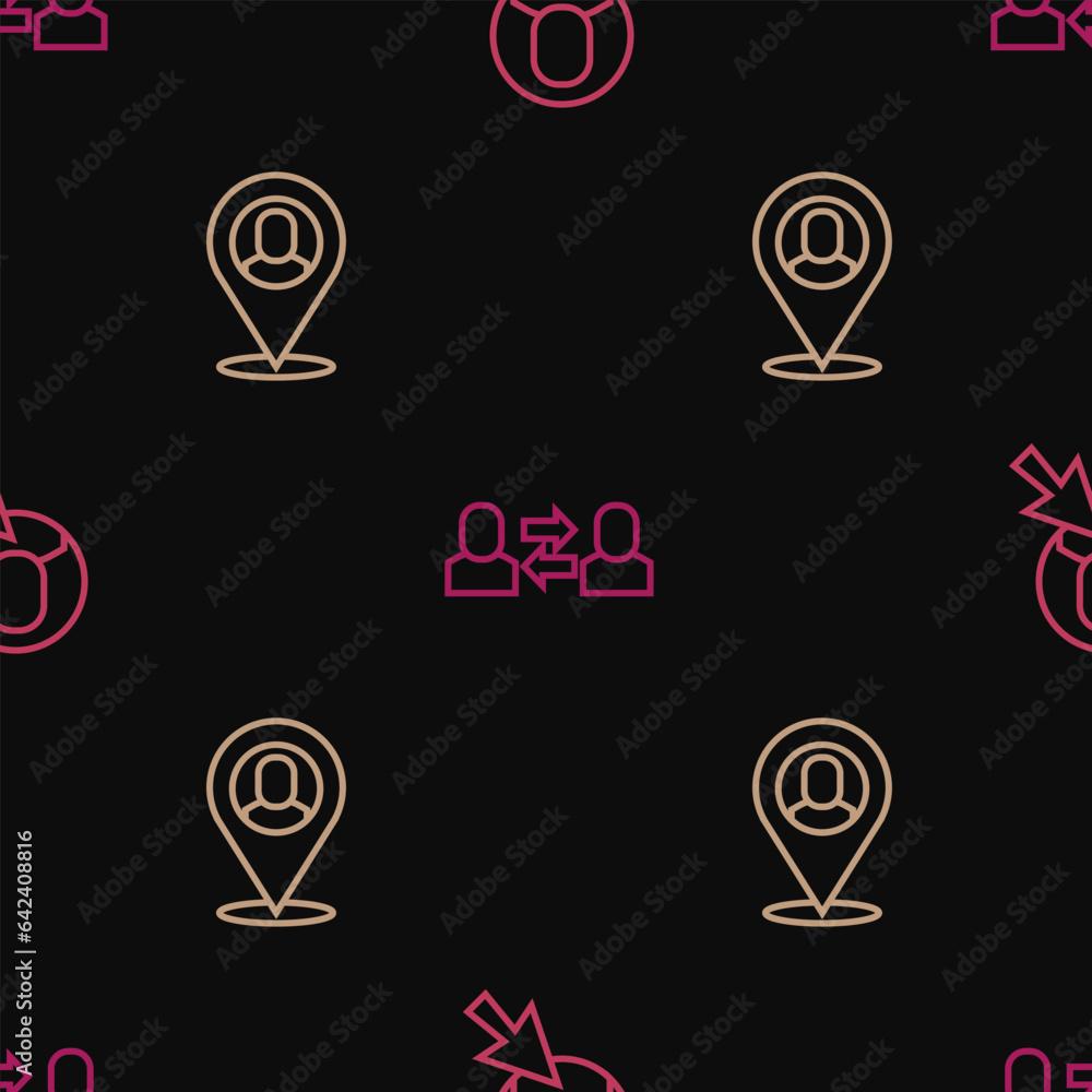 Poster set line worker, location and exchange work on seamless pattern. vector