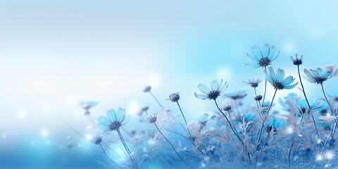 Beautiful abstract blue misty morning photo floral design background banner. beautiful Generative AI AIG32