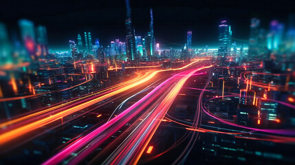 Fototapeta premium Seamless Futuristic Animation in Dark Night: Dynamic Clipart