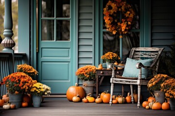 Autumn home decor design halloween style of fall leaves and pumpkins