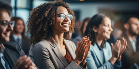 Obraz premium Group of people applauding together in business meeting