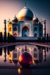 Naklejka premium beautiful mosque Islamic background. Istanbul ottoman mosque. traditional, cultural and religious Muslim Islamic mosque with night moon sky and cloud photo wallpaper. generative ai