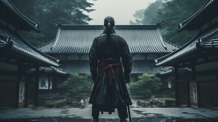 Fototapeta na wymiar samurai with a sword standing of front