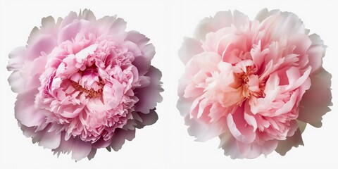 A top view of a peony flower. Isolated white background. AI Generated.