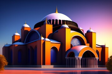 beautiful mosque Islamic background. Istanbul ottoman mosque. traditional, cultural and religious Muslim Islamic mosque with night moon sky and cloud photo wallpaper. generative ai