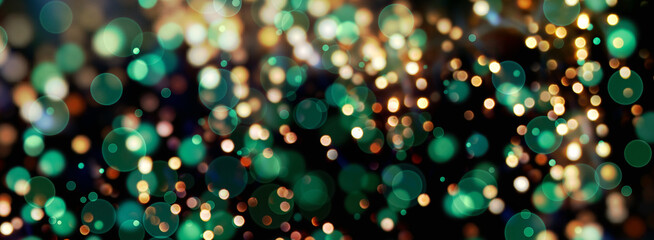 Christmas background - abstract banner - golden and green blurred bokeh lights - festive header 
