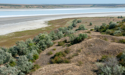 Drying pond, salt precipitation in Kuyalnik estuary, Odessa region